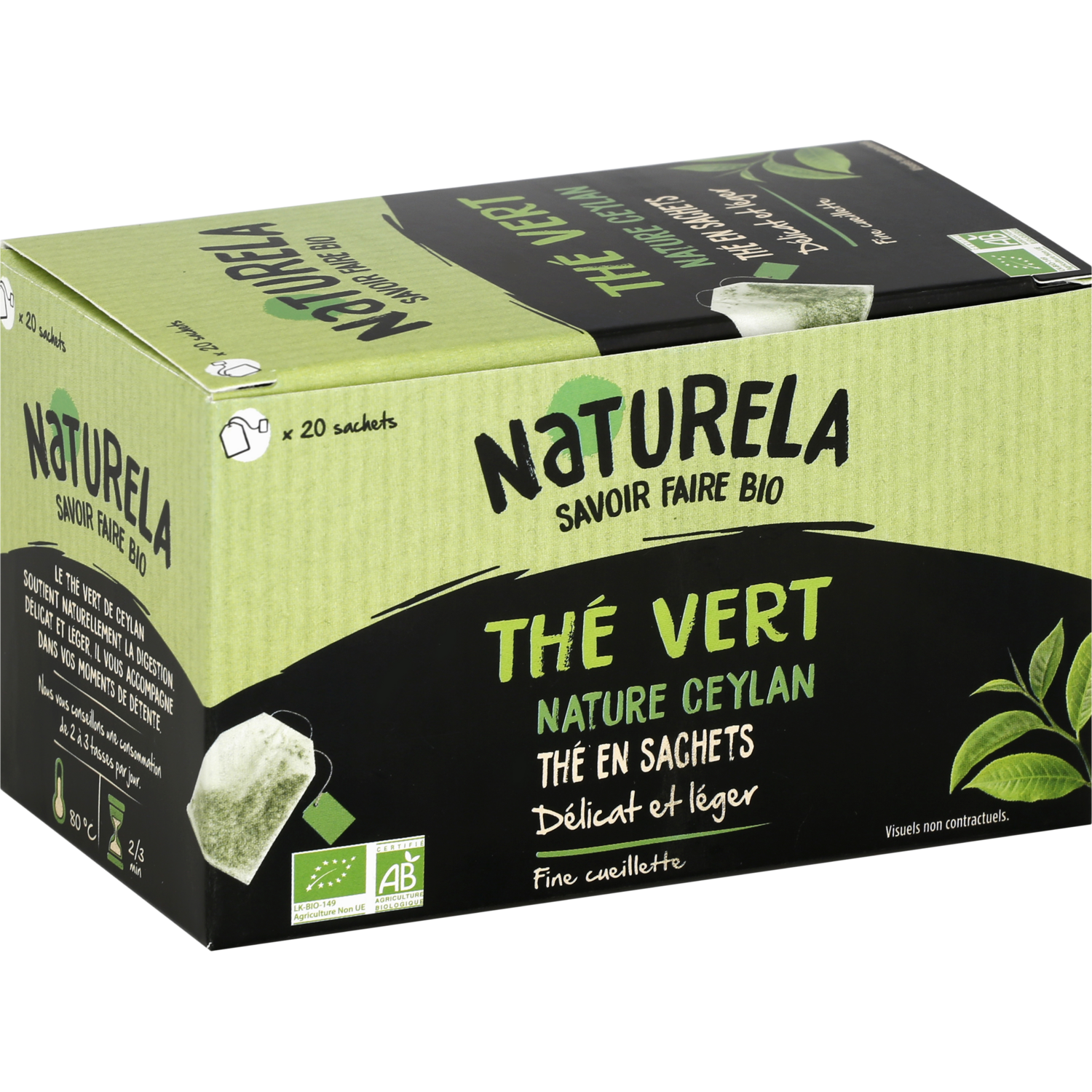 AUCHAN BIO Thé vert nature 20 sachets 36g pas cher 