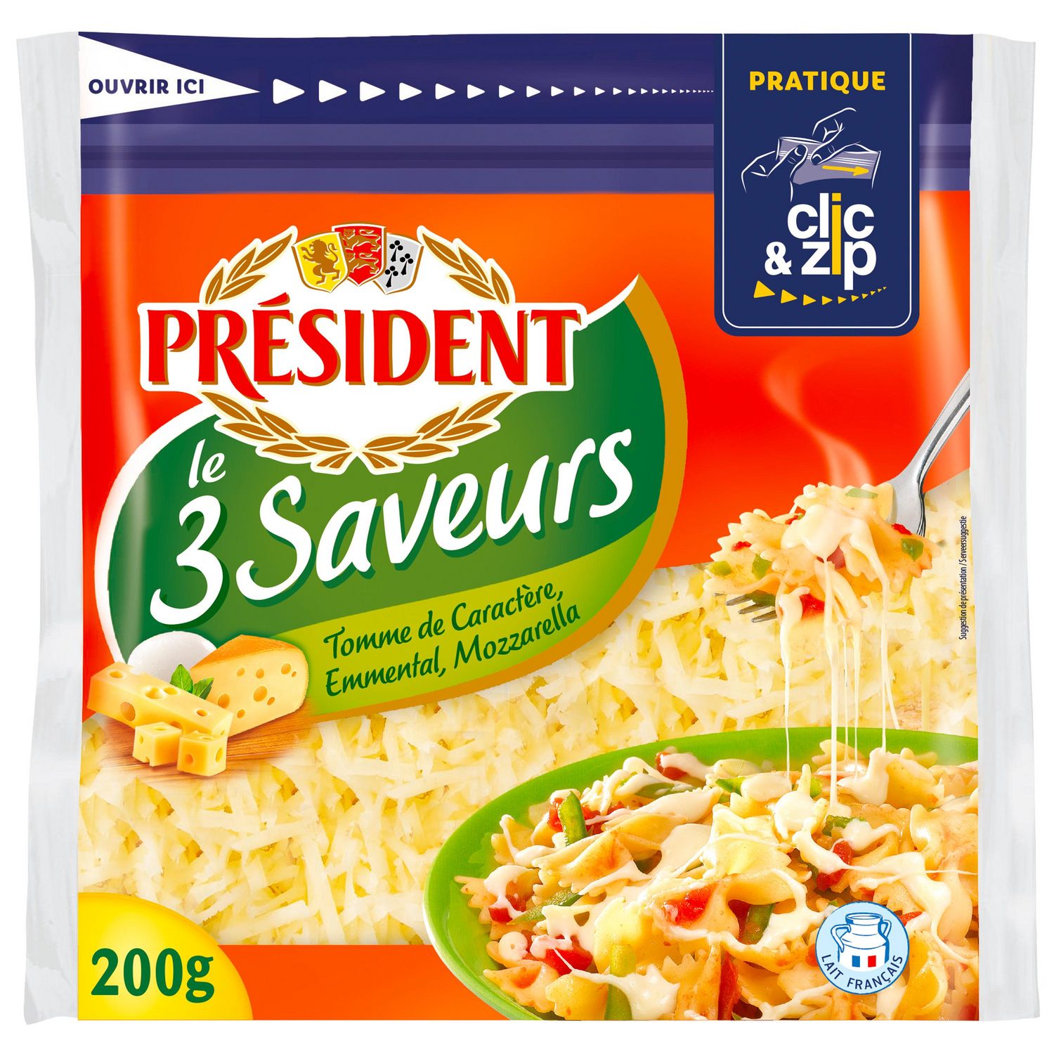 Livraison à domicile Président Fromage Rapé 3 saveurs, 350g