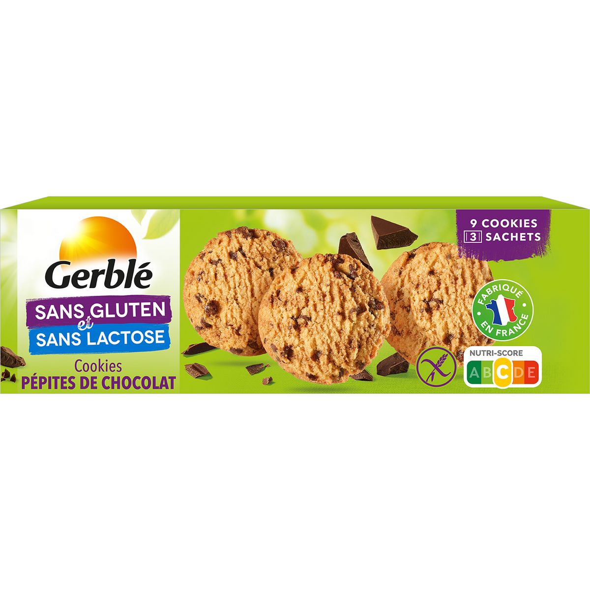 GERBLE Cookies pépites de chocolat sans gluten sachets fraîcheur 3x3 cookies 150g