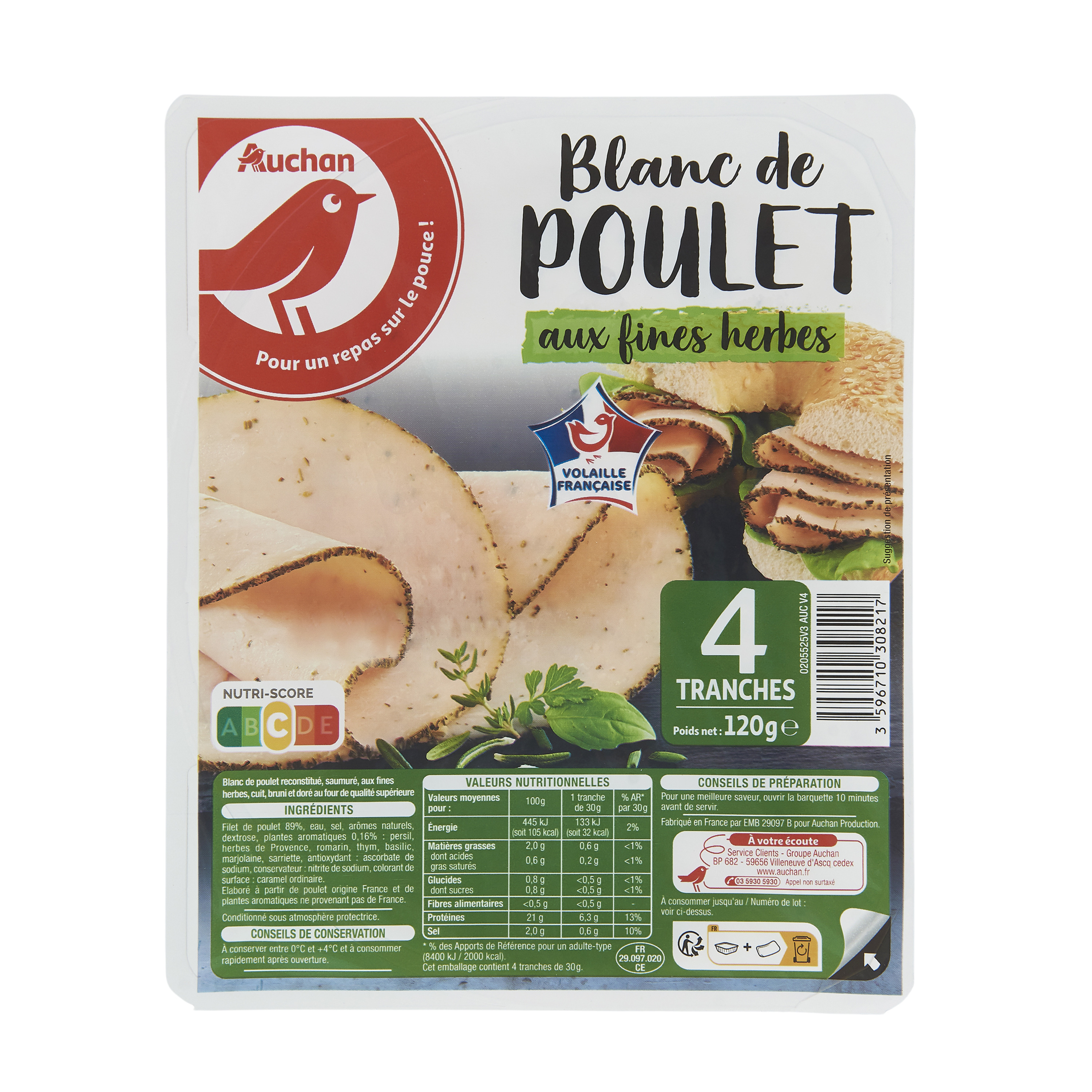 AUCHAN Sachet cuisson 2 en 1 poulet aux herbes de provence 34g pas