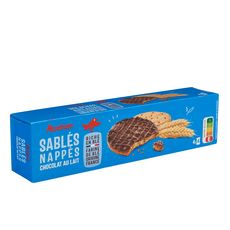 AUCHAN Biscuits sablés nappés de chocolat au lait, sachets fraîcheur 4x4 biscuits 200g