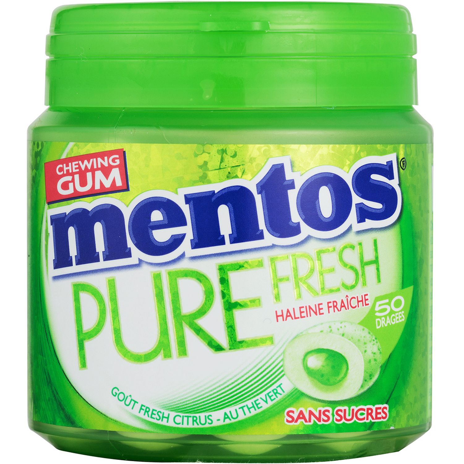 MENTOS Pure Fresh chewing-gum au citron et thé vert sans sucres 50 dragées  100g pas cher 