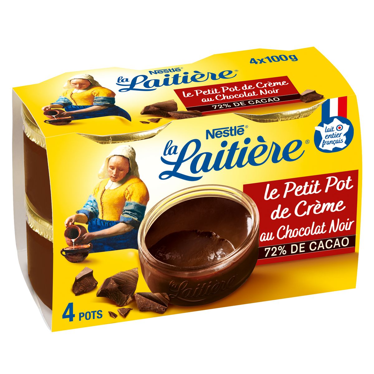 LA LAITIERE Pot de crème au chocolat extra-noir 4x100g