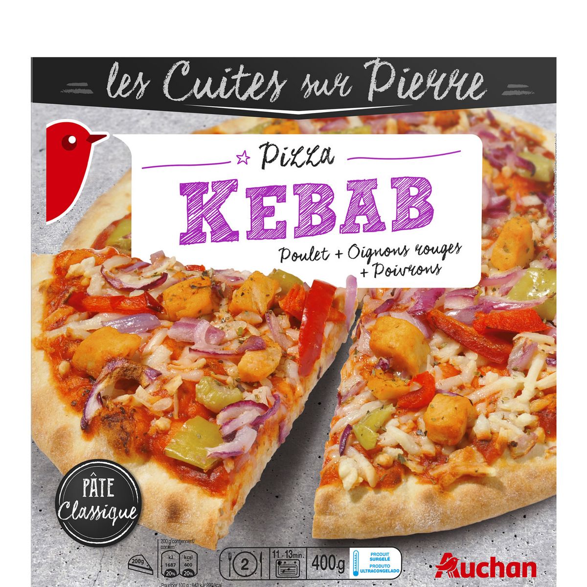 AUCHAN Pizza kebab cuite sur pierre 400g