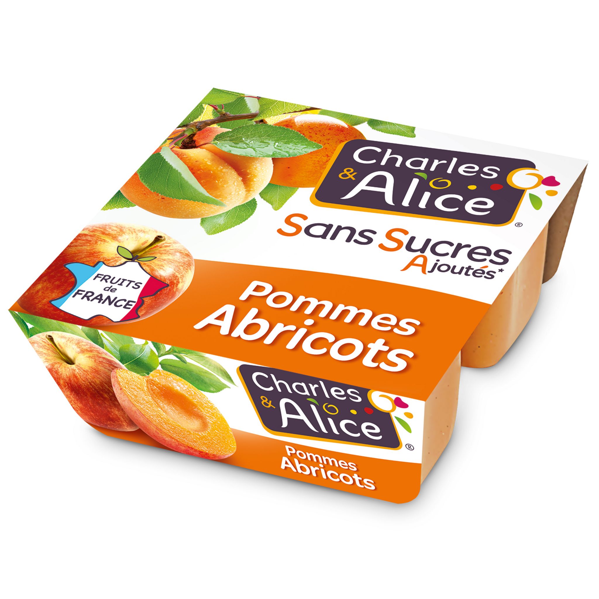 Compote pomme abricots sans sucres ajoutés, Charles & Alice (4 x 100 g)