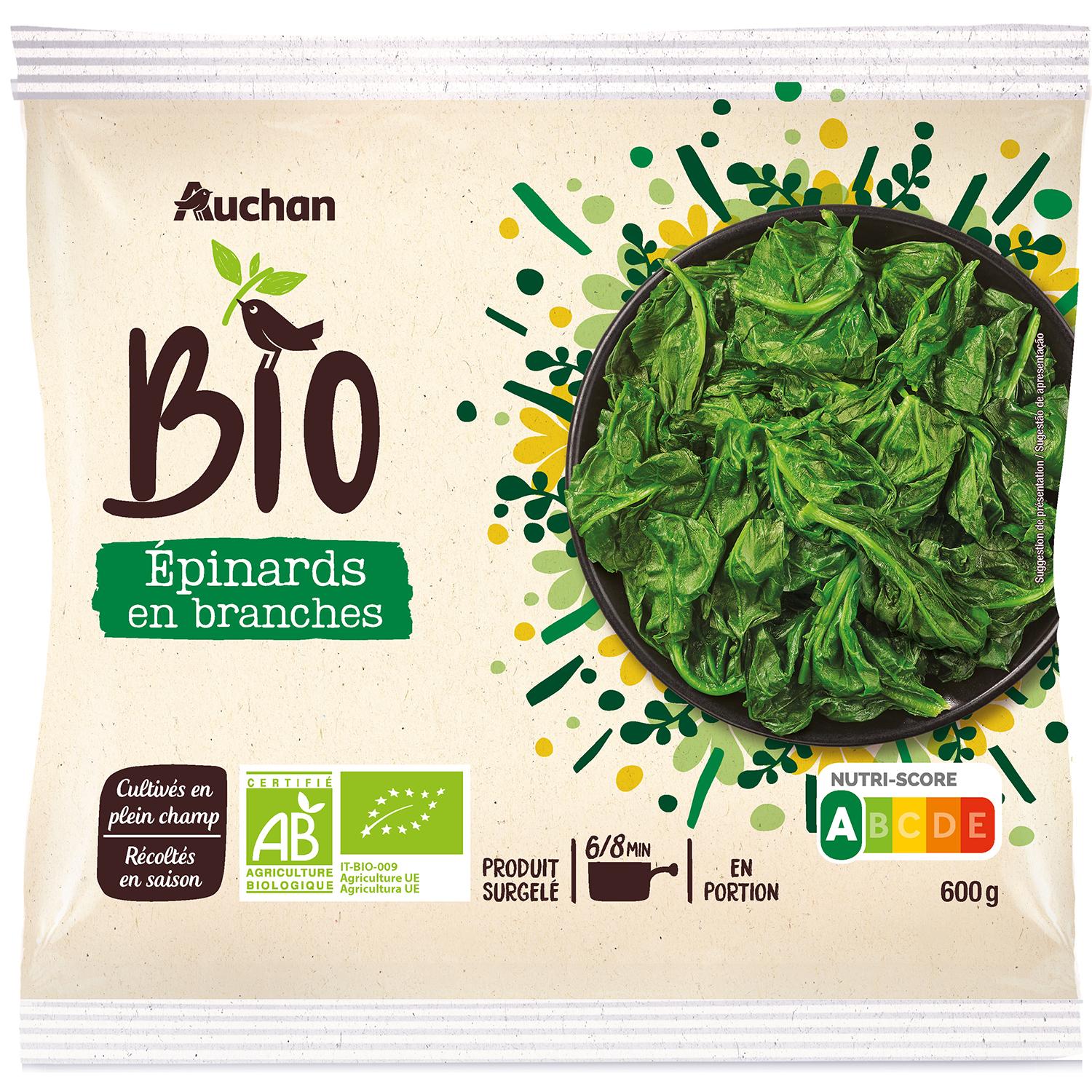 AUCHAN Epinards en branches 5 portions 1kg pas cher 