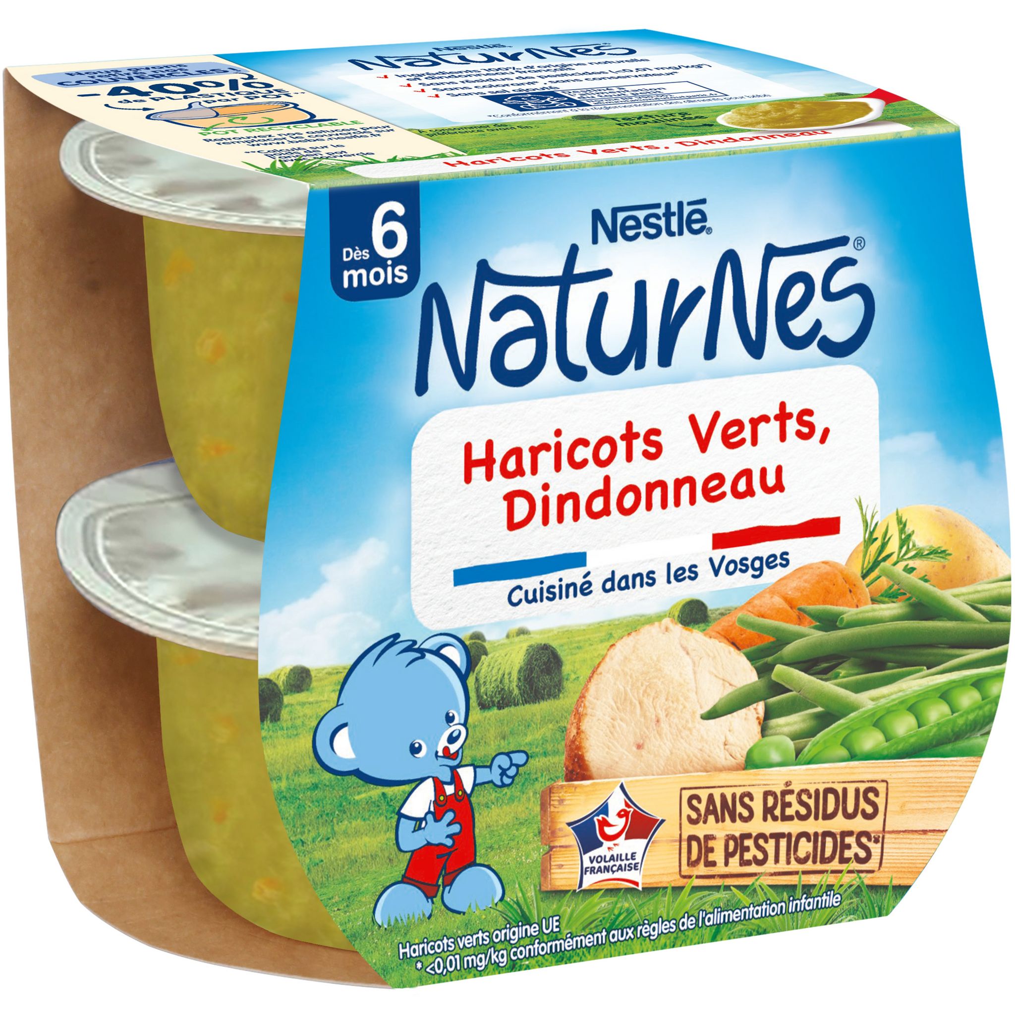 NESTLE NATURNES Petits pots bébé Haricot Vert - 4x130g - Dès 4/6