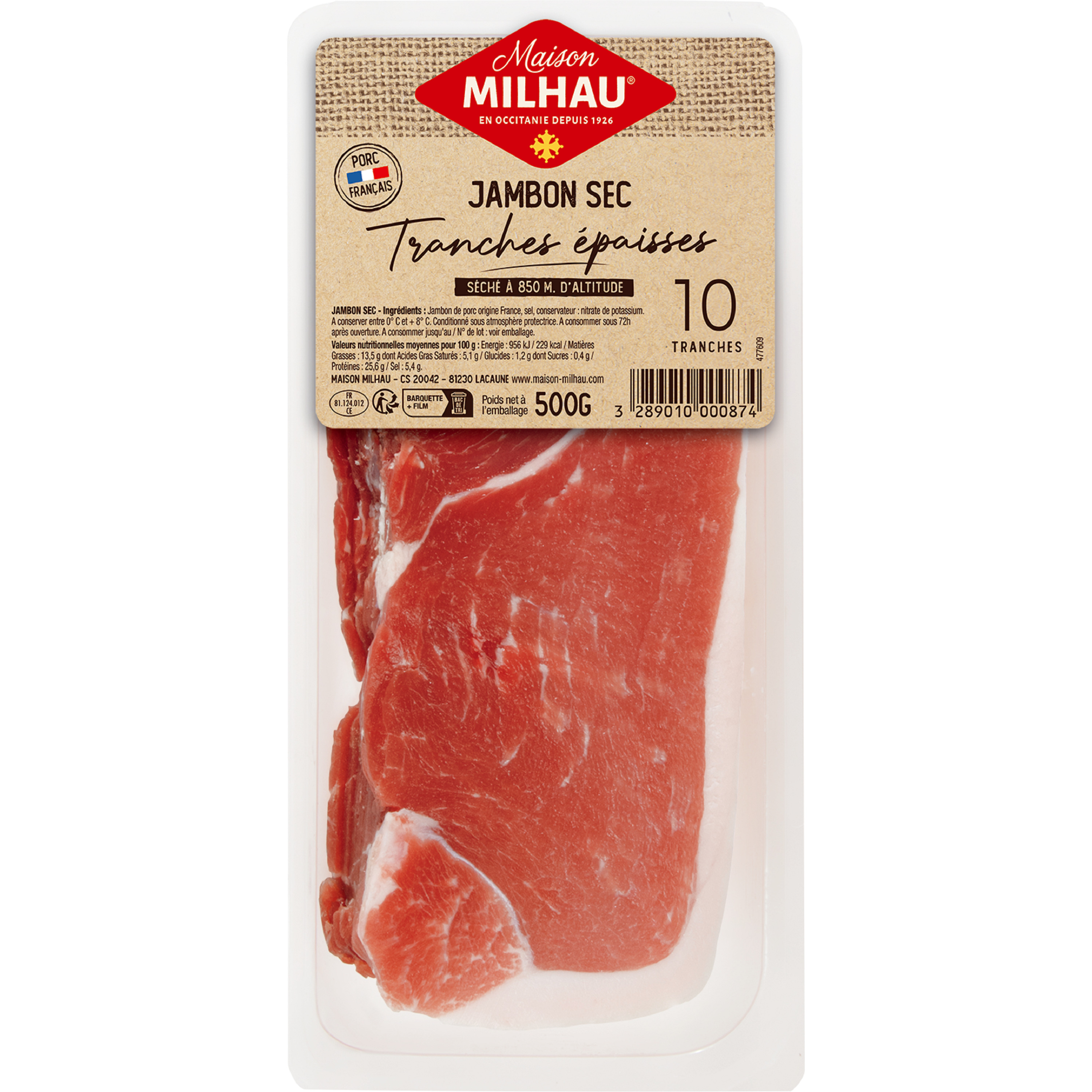 Jambon sec supérieur Noir du Périgord 4 Tranches, 100 g - Salaisons