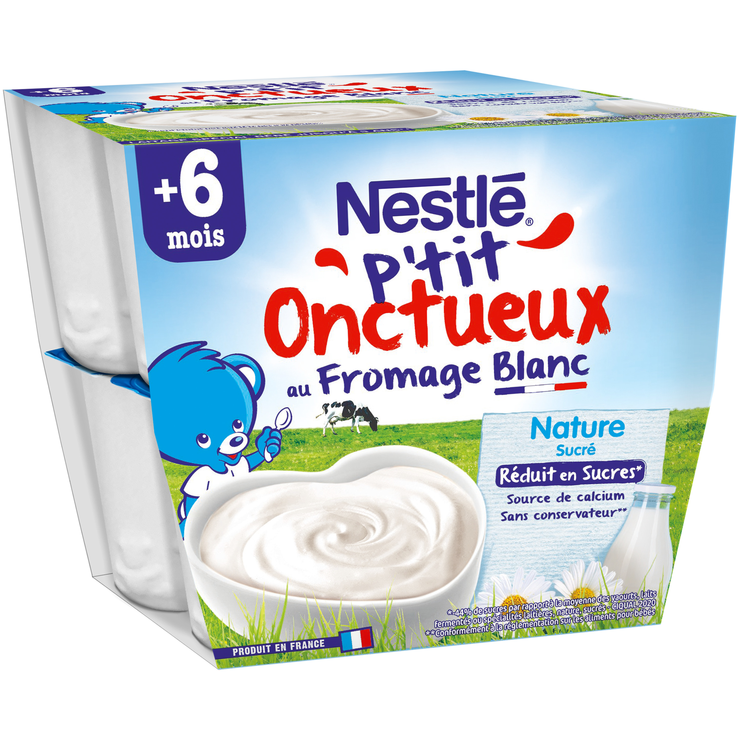 NESTLE P'tit onctueux pot dessert au fromage blanc nature dès 6 mois 8x100g  pas cher 