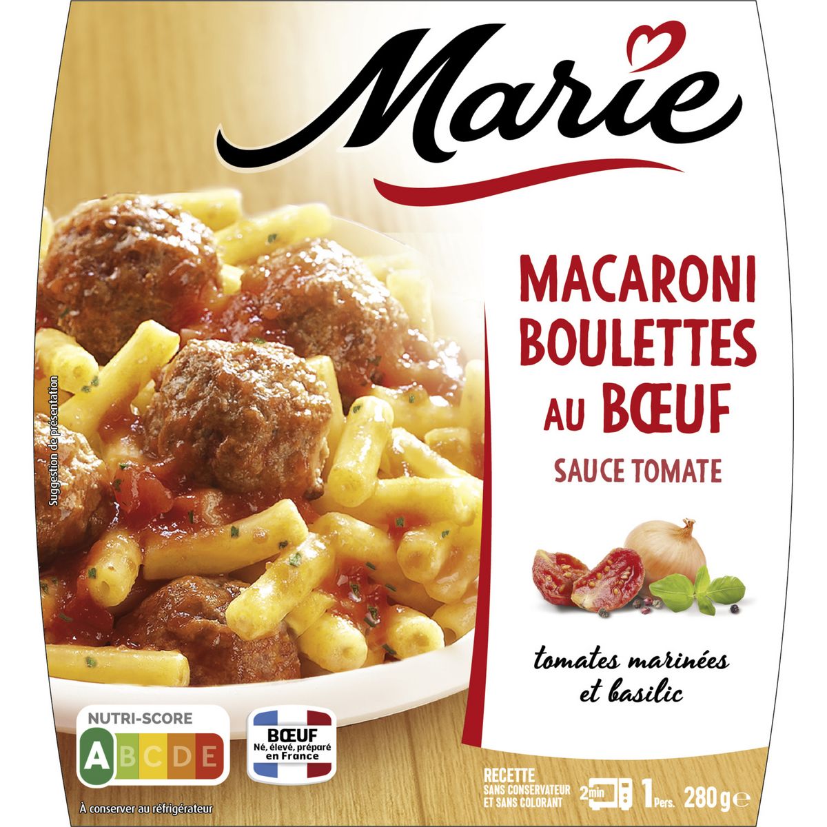 MARIE Boulette de boeuf et ses macaronis sans couverts 1 portion 280g