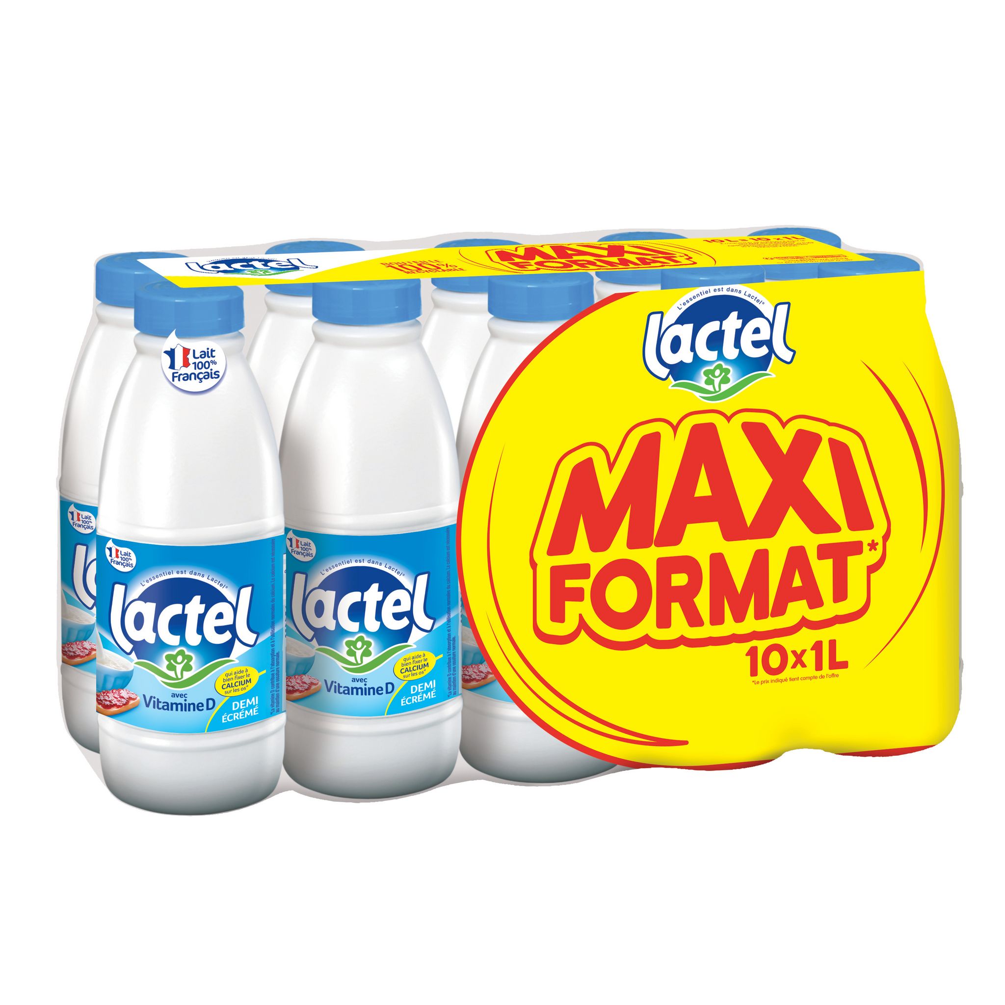 Lait Demi-Écrémé Grandlait CANDIA : le pack de 6 bouteilles de 1L à Prix  Carrefour