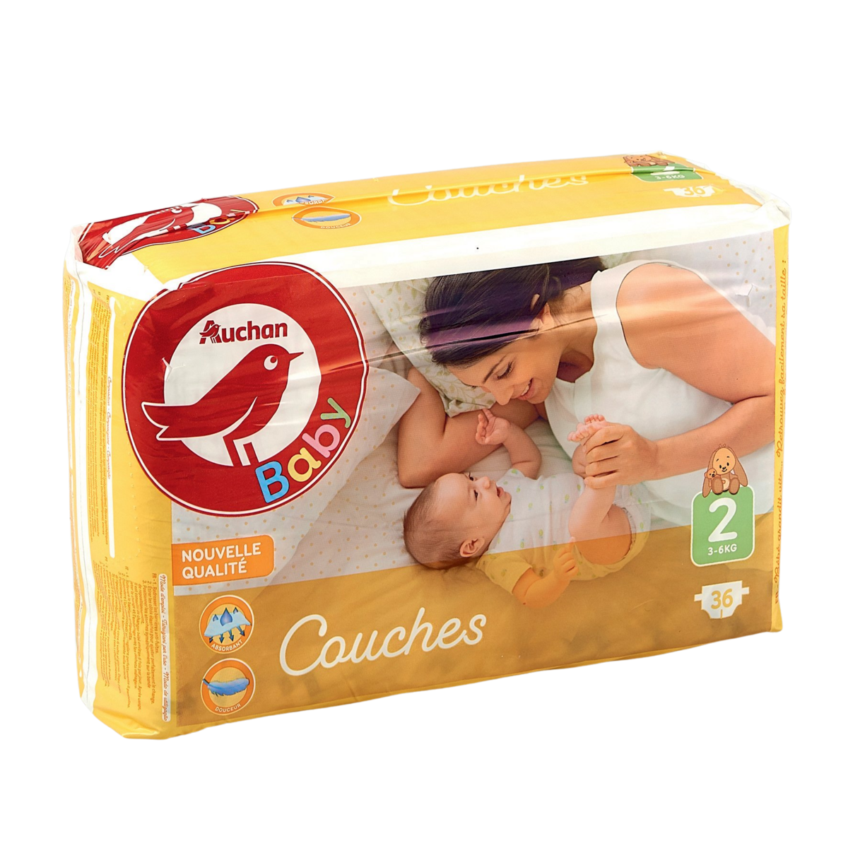 AUCHAN BABY Confort + couches taille 2 (3-6kg) 36 couches pas cher