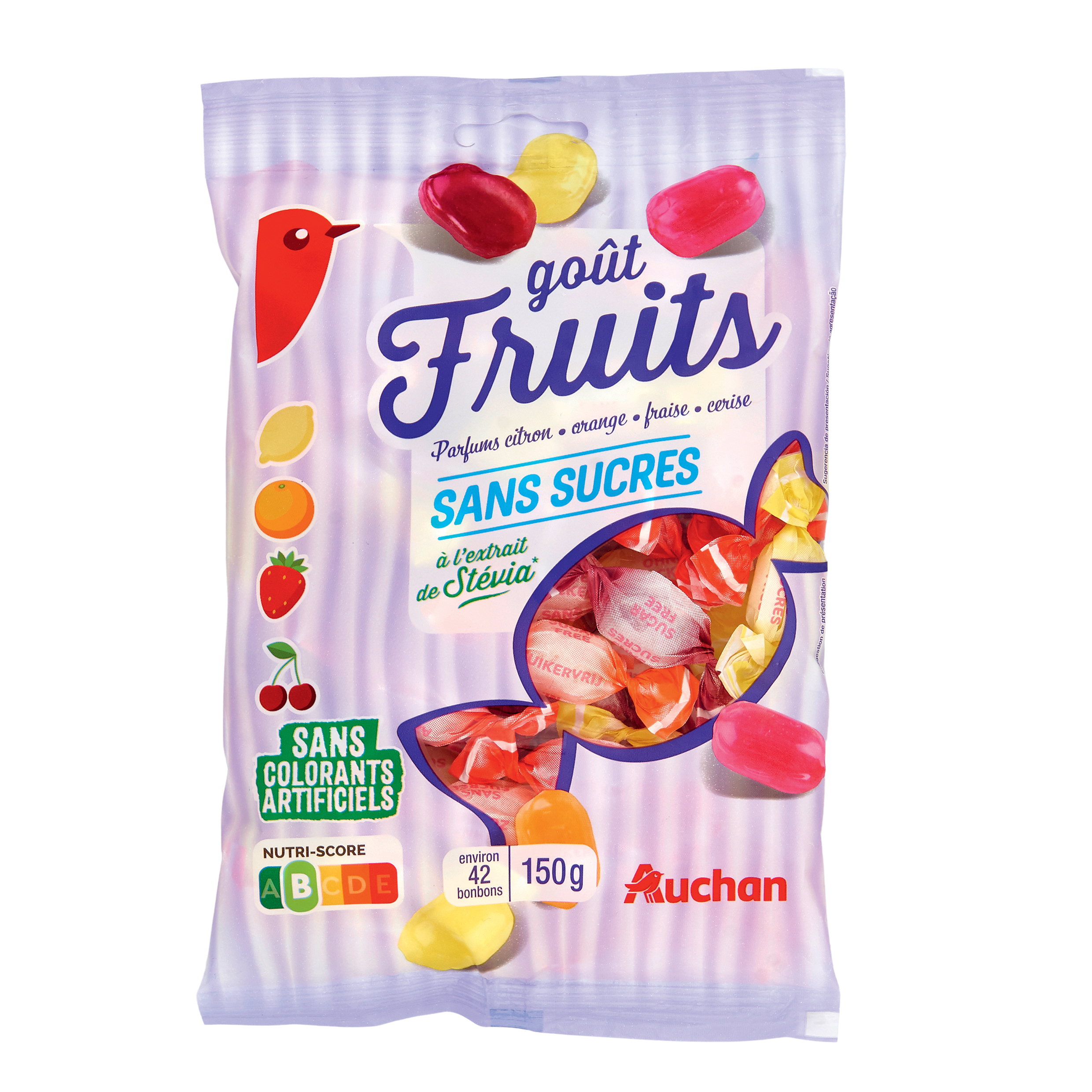 AUCHAN Mini bonbons aux fruits sans sucre 150g pas cher 