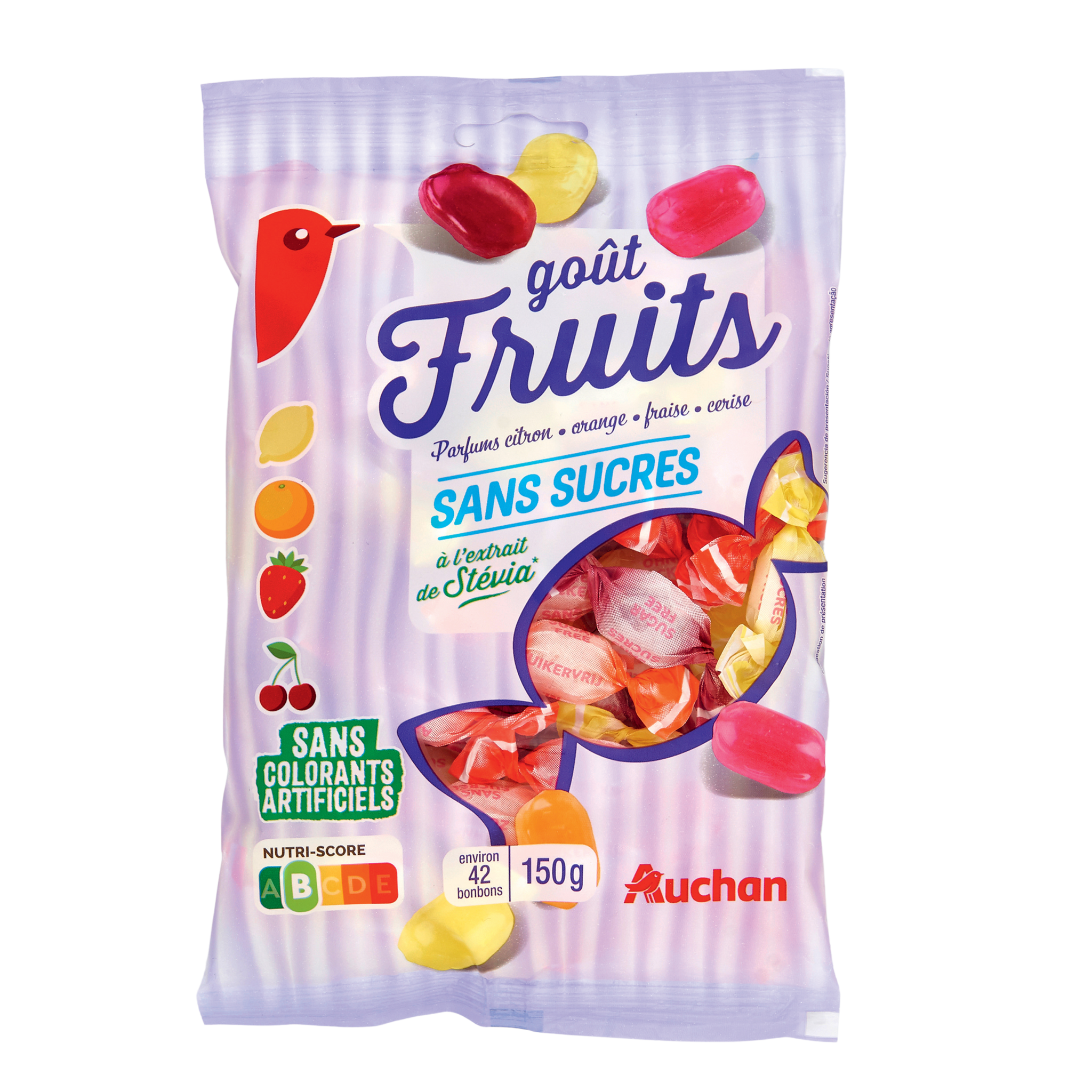 AUCHAN Mini bonbons aux fruits sans sucre 150g pas cher 