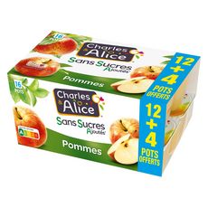 CHARLES & ALICE Spécialité de pommes sans sucres ajoutés 12+4 offerts 16x100g