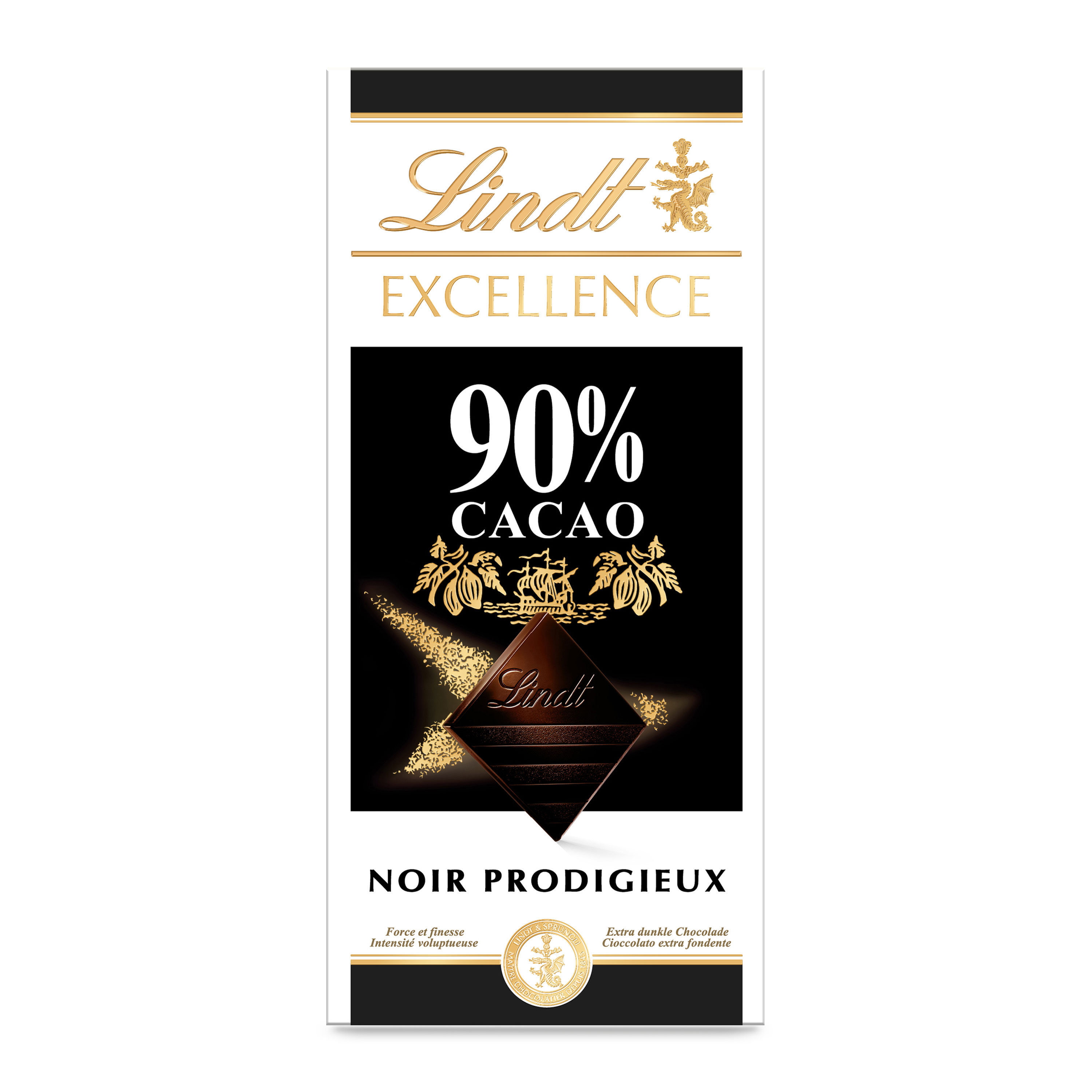 Carrés chocolat noir Excellence Pailleté Dentelle Lindt - Boîte