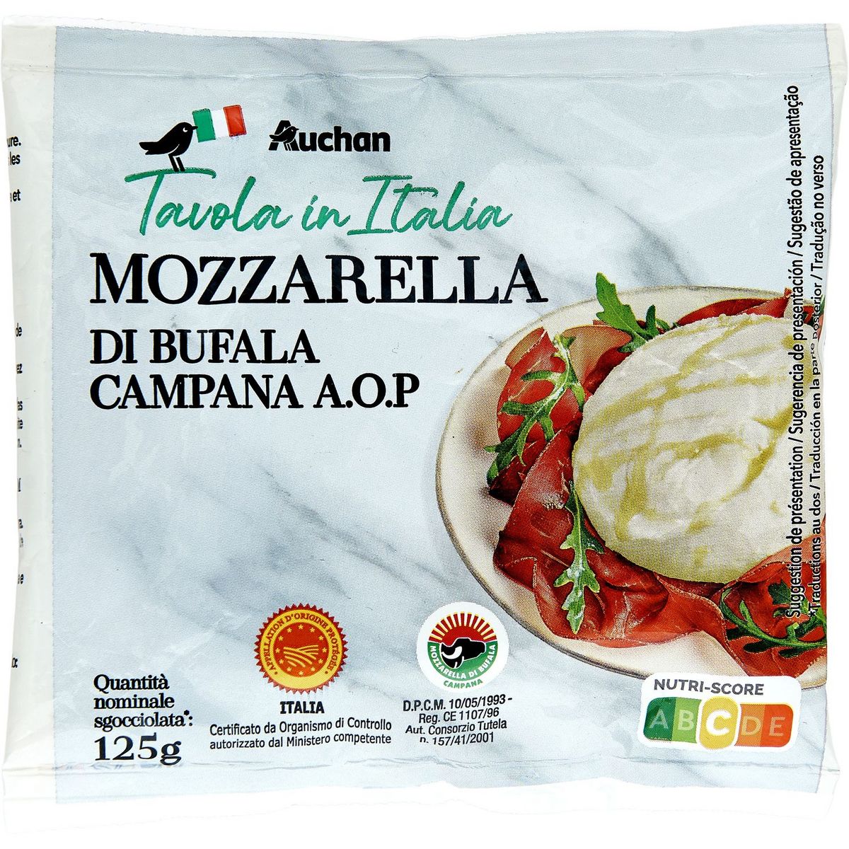 AUCHAN TAVOLA IN ITALIA Mozzarella di Bufala Campana AOP 125g