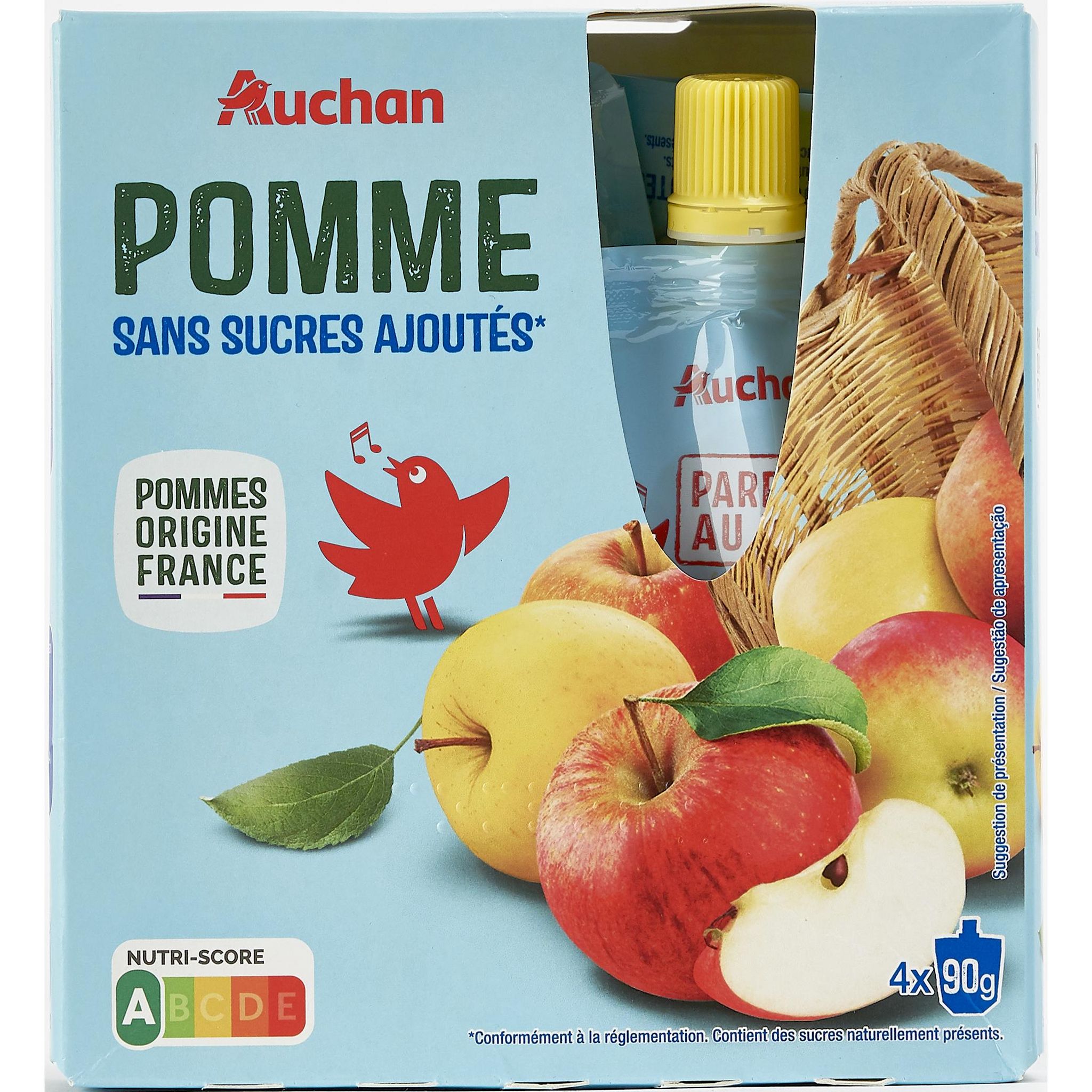 AUCHAN Spécialité pomme sans sucres ajoutés 4x97g pas cher 