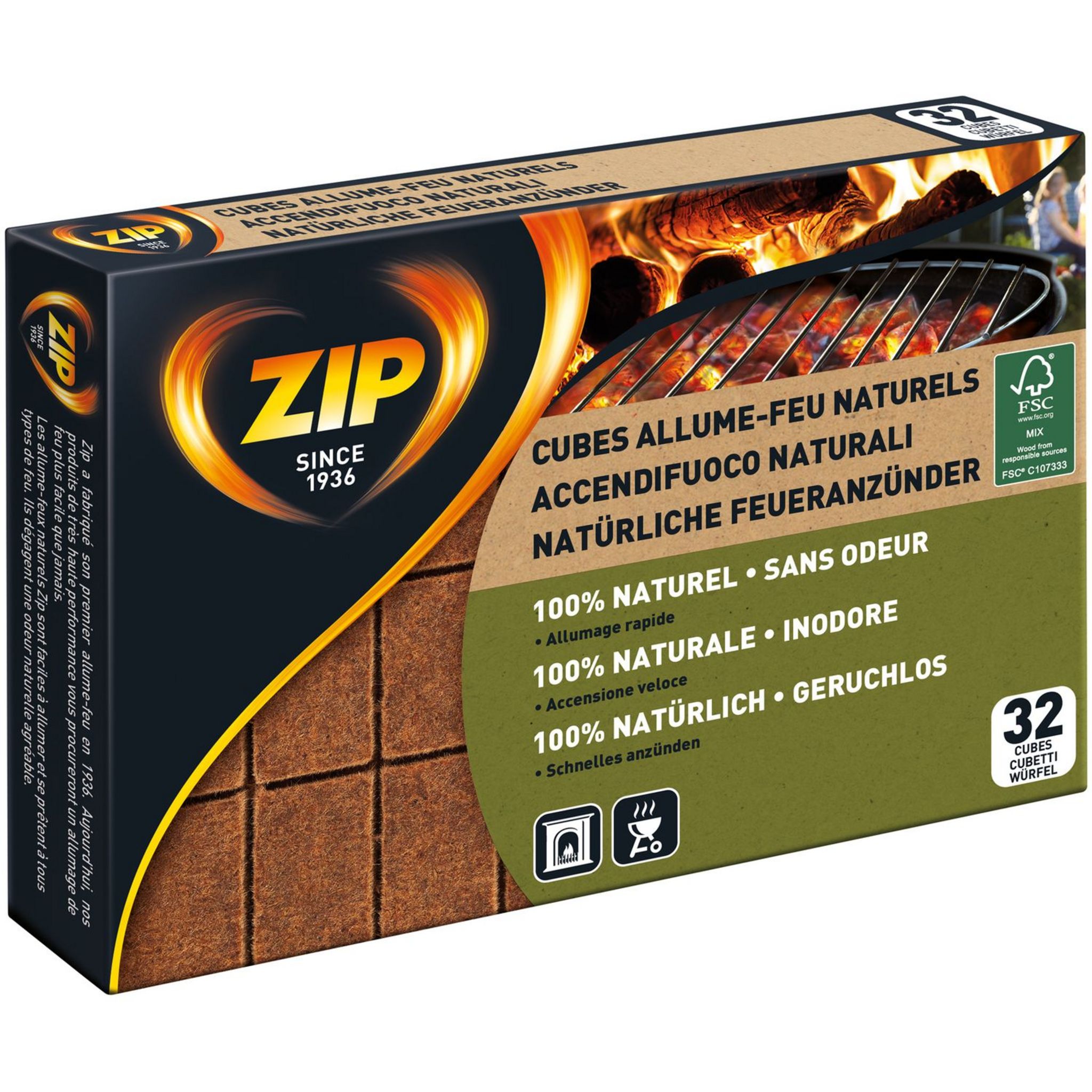 ZIP Allume feu cubes 100% naturels sans odeur 32 cubes pas cher 