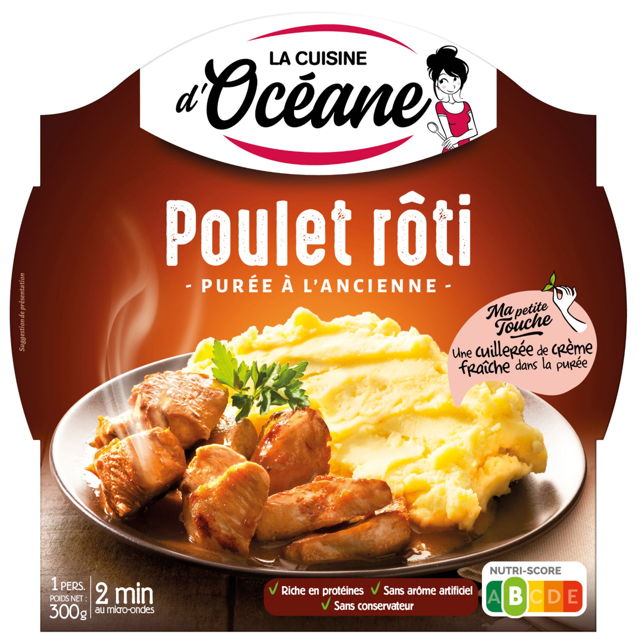 LA CUISINE D'OCEANE Poulet rôti et purée barquette 2 min micro-ondes 1  personne 300g pas cher 