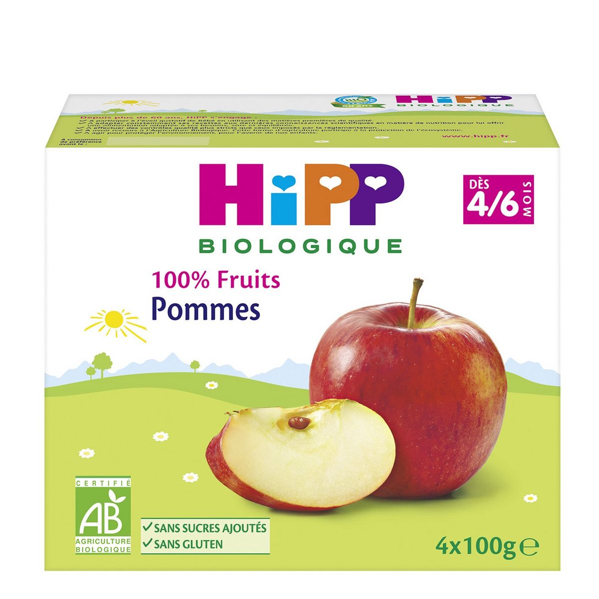 HIPP Petit pot dessert pommes bio dès 4 mois 4x100g