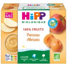 HIPP Petit pot dessert pommes abricots bio dès 4 mois 4x100g