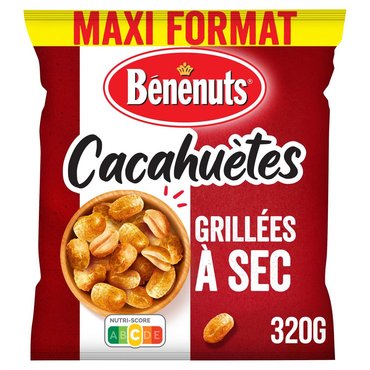 BENENUTS Cacahuètes grillées à sec nature maxi format 320g