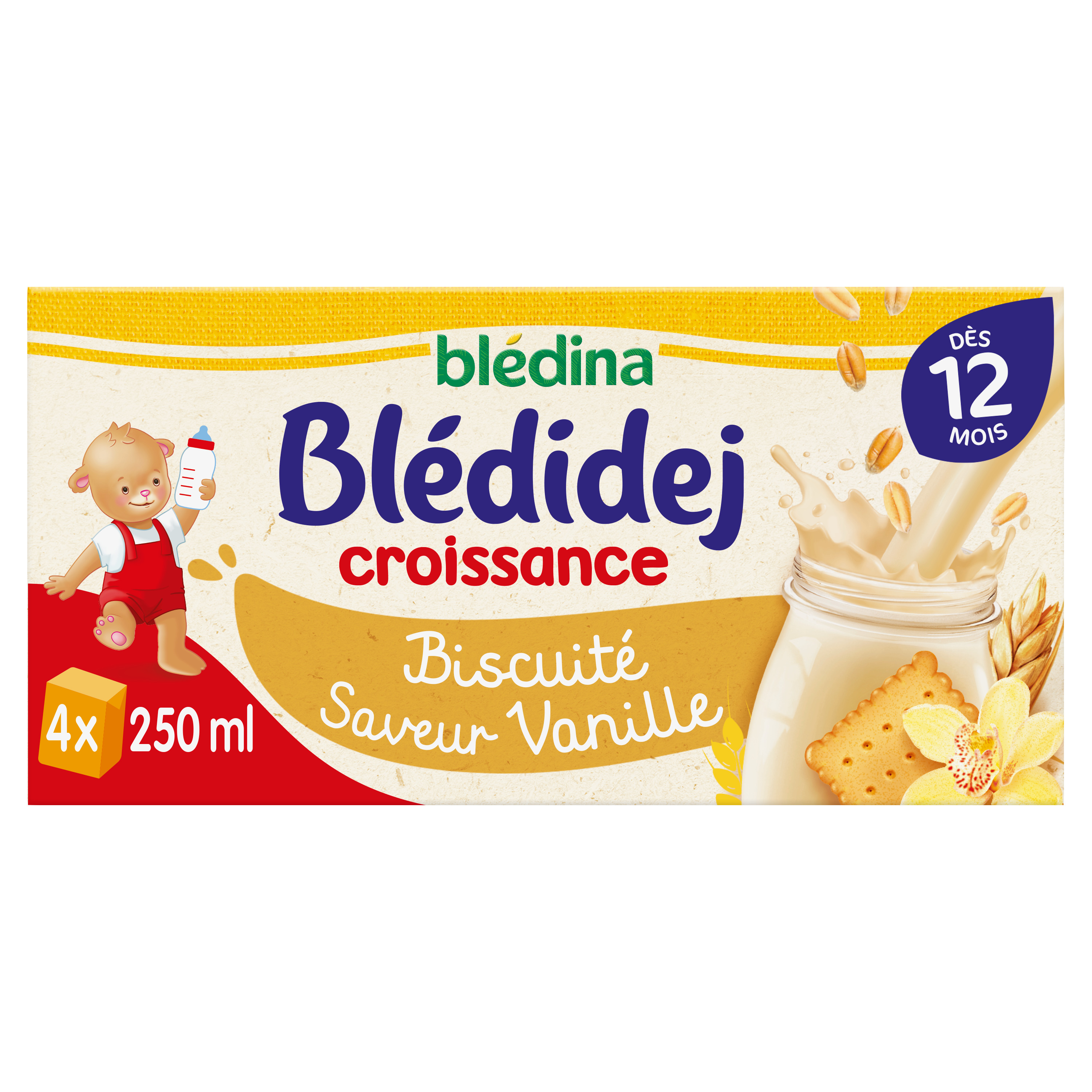 BLEDINA Blédidej céréales lactées croissance choco vanille ou biscuitée  8x250ml pas cher 