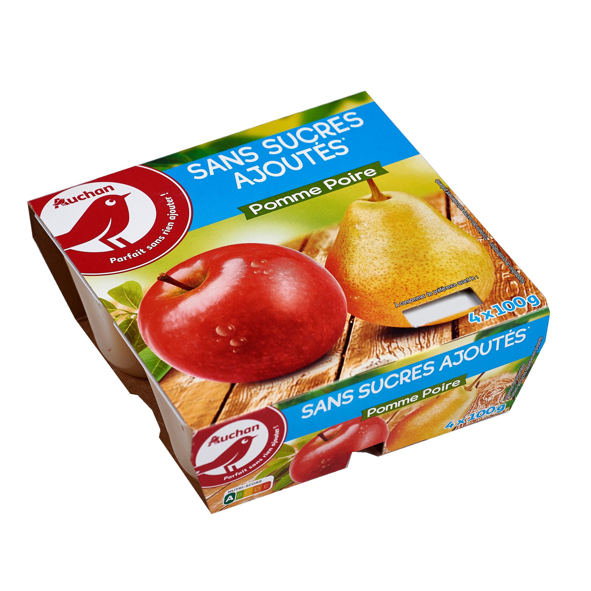 AUCHAN Spécialité pomme poire sans sucres ajoutés 4x100g pas cher 