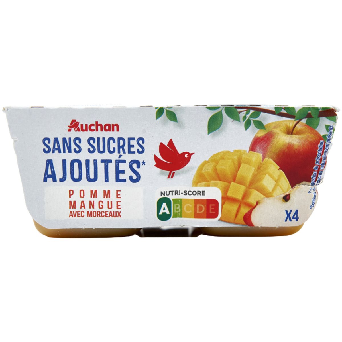 AUCHAN Spécialité de pomme et mangue sans sucres ajoutés 4x97g