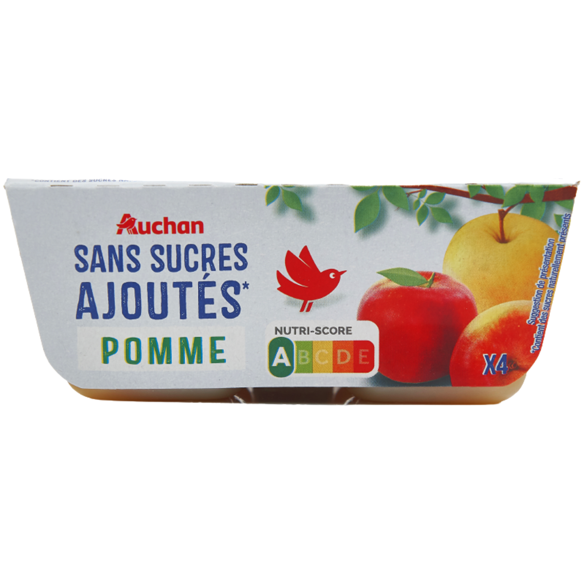 AUCHAN Spécialité pomme sans sucres ajoutés 4x97g pas cher 