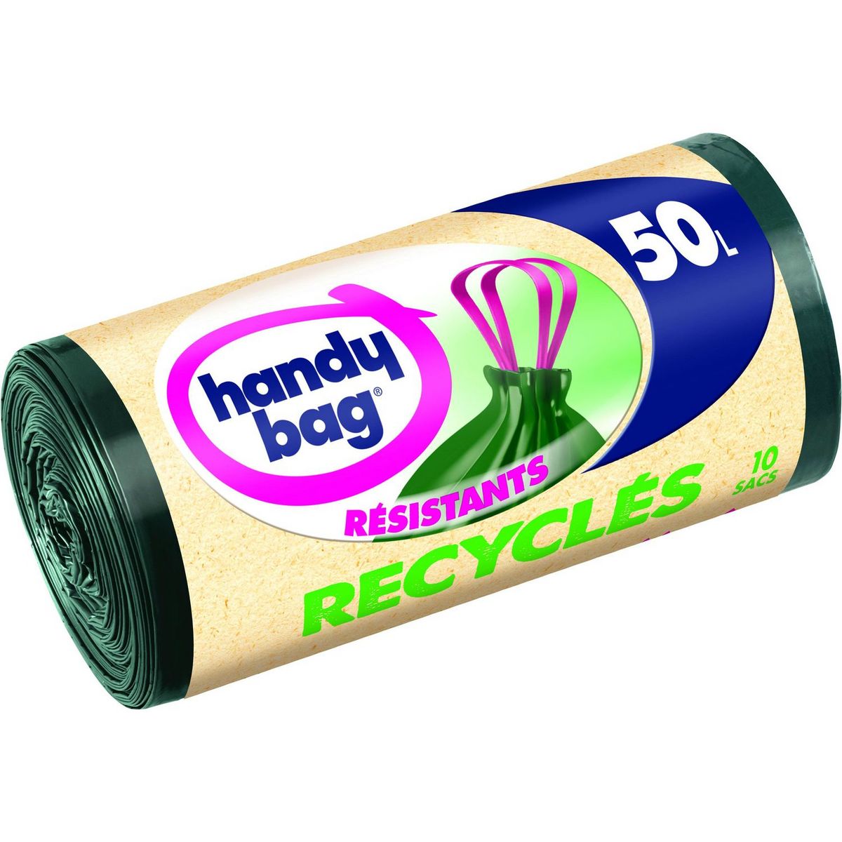 HANDY BAG Sacs poubelle recyclés liens coulissants 50l 10 sacs