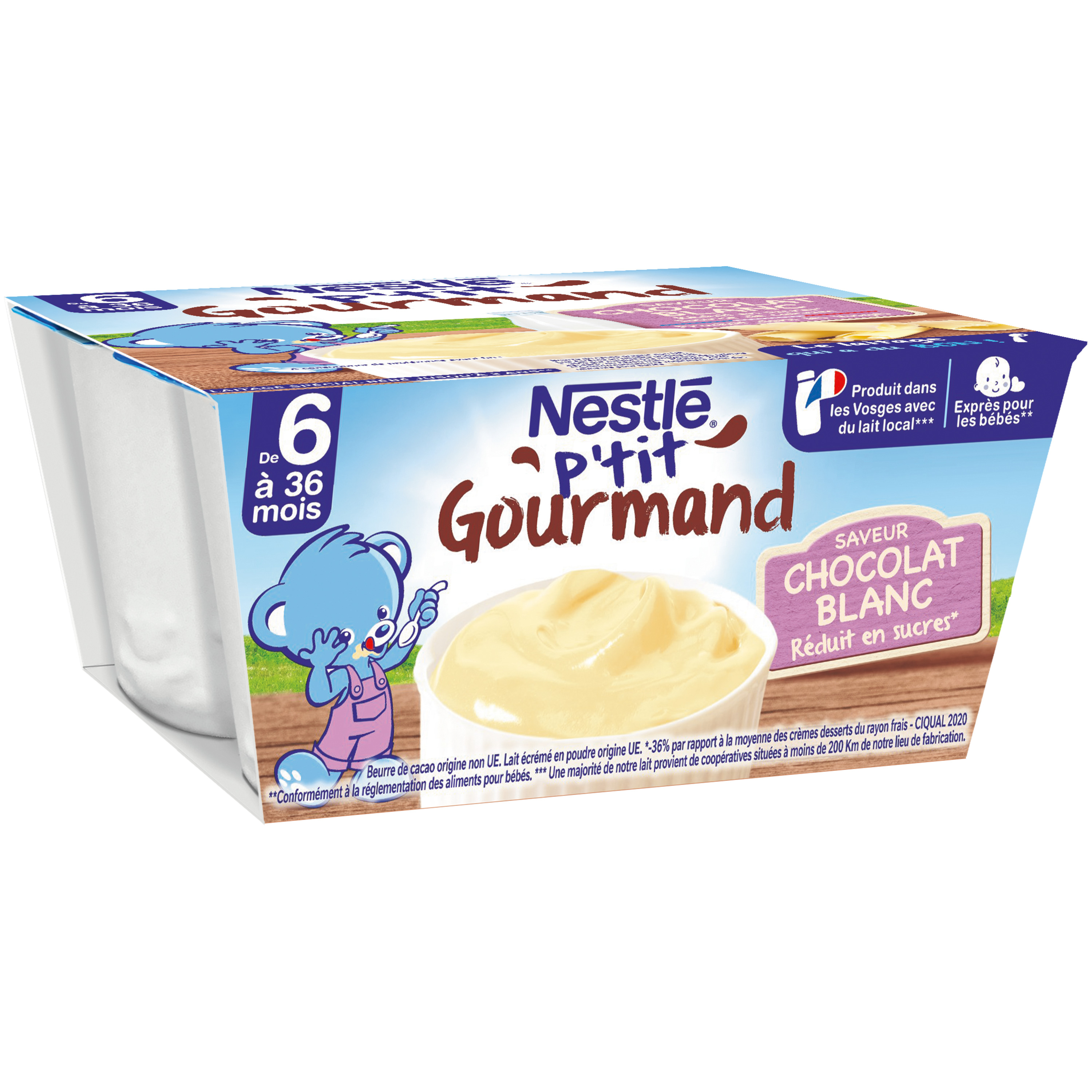 NESTLE P'tit gourmand pot crème dessert au chocolat blanc dès 8 mois 4x100g  pas cher 