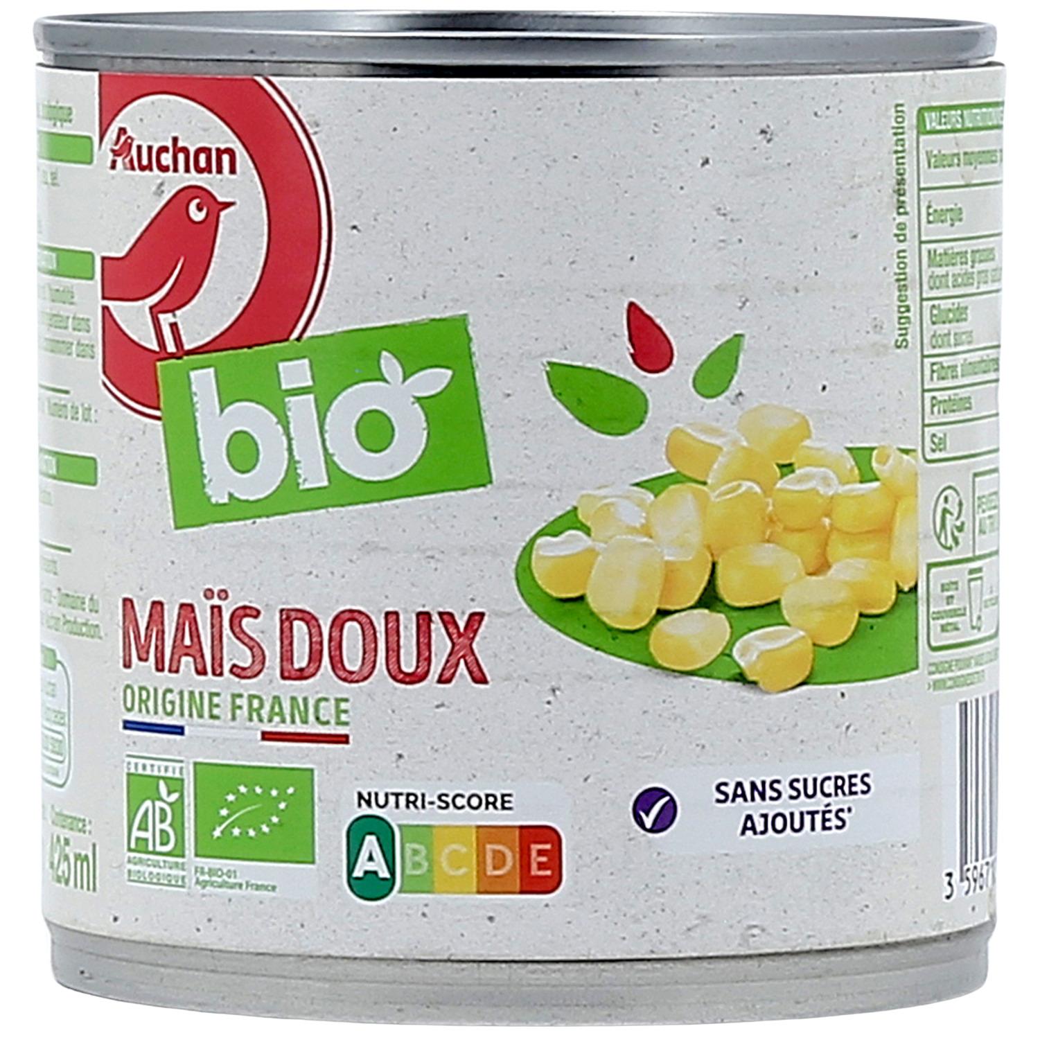 AUCHAN BIO Mais doux en grains sans sucres ajoutés 285g pas cher 