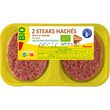 AUCHAN BIO CULTIVONS LE BON Steaks hachés Pur Bœuf 5%mg bio 2 pièces 250g