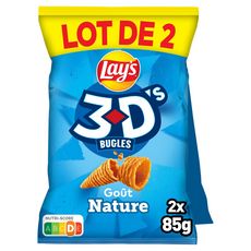 LAY'S Biscuits soufflés 3D's bugles goût nature lot de 2 2x85g