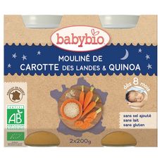 BABYBIO Petit pot mouliné de carotte des landes quinoa bio dès 8 mois 2x200g