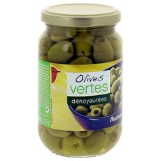 AUCHAN Olives vertes dénoyautées en bocal 160g