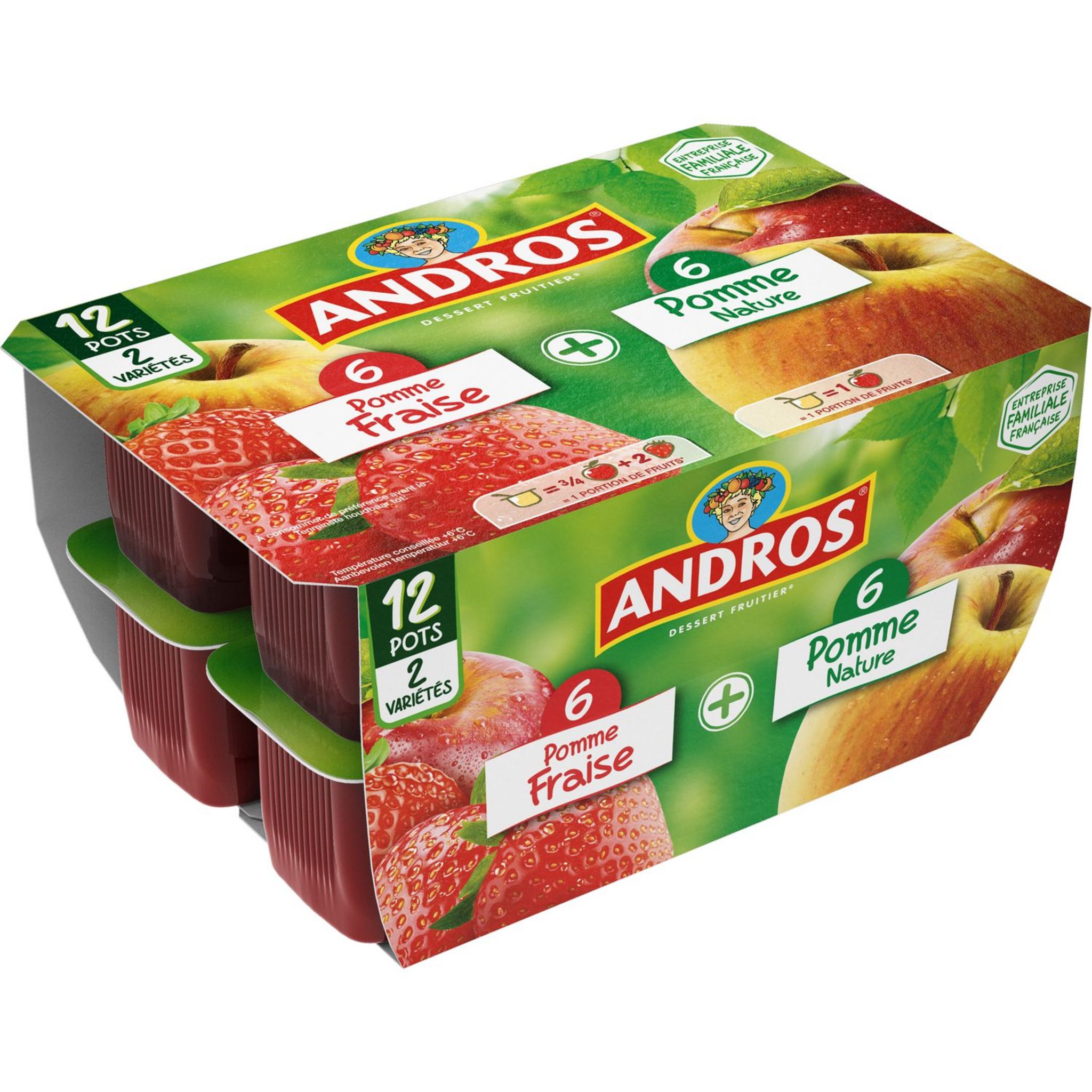 ANDROS Spécialité Pomme Nature et Pomme Fraise 12x100g pas cher 