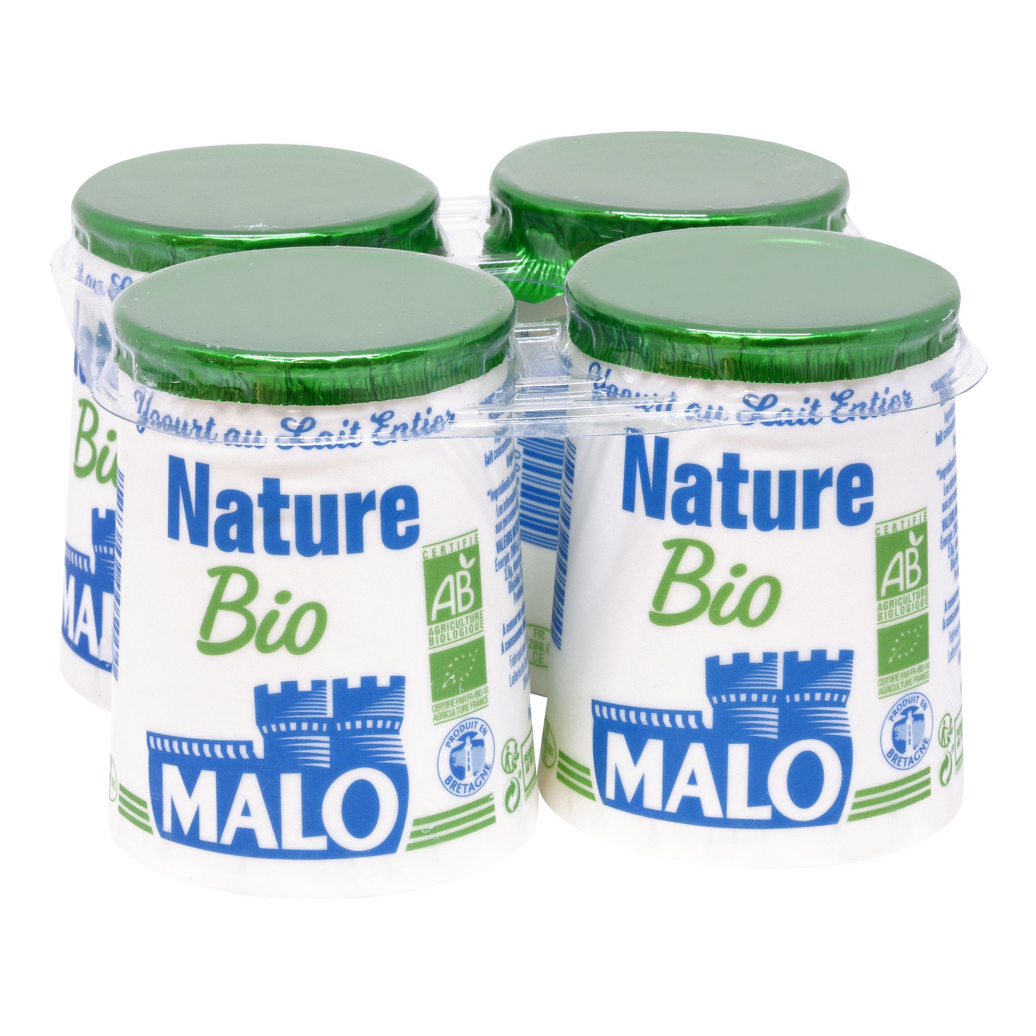 AUCHAN BIO Yaourt nature au lait entier sucré 4x125g pas cher 