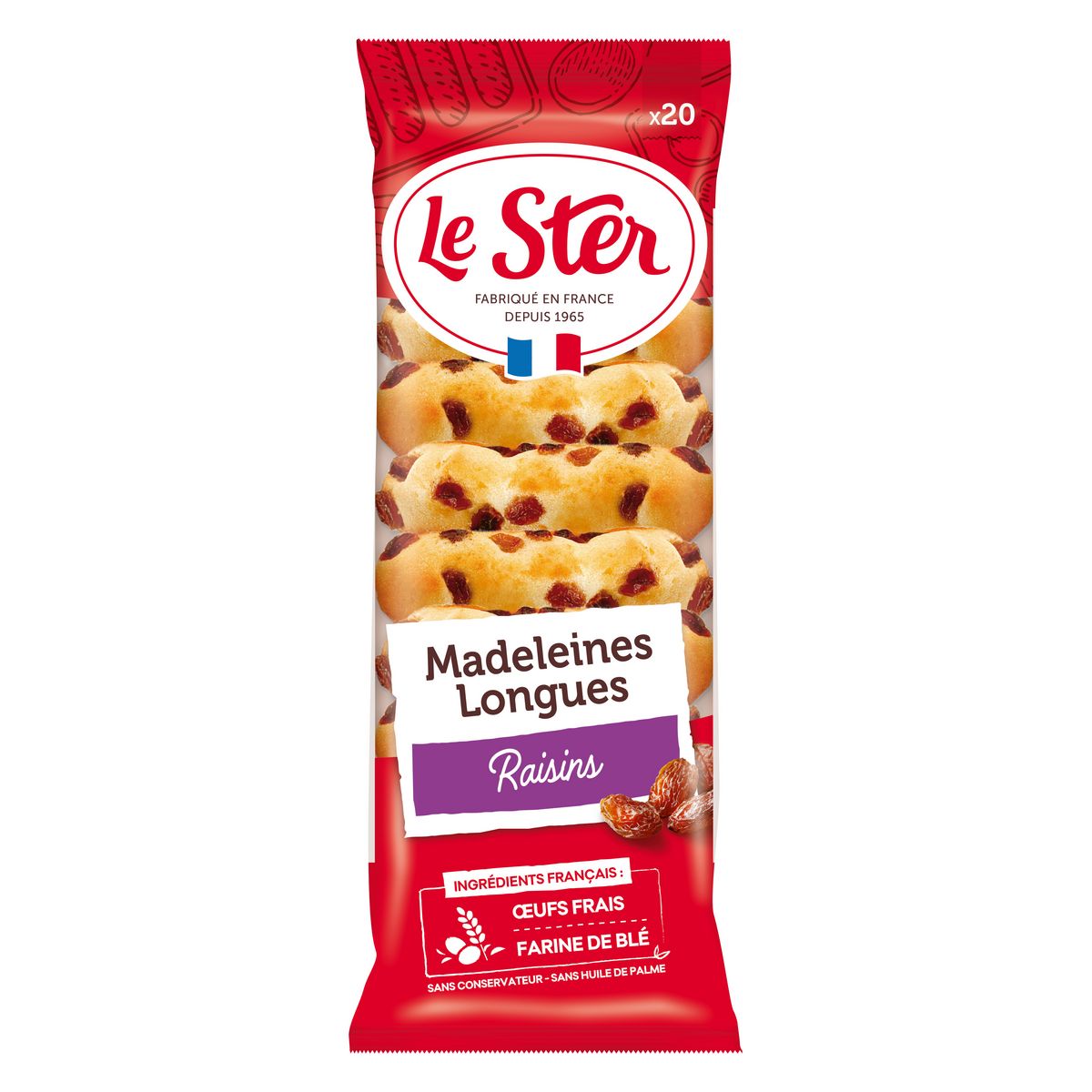 LE STER Madeleines longues aux raisins 20 madeleines 250g pas cher 