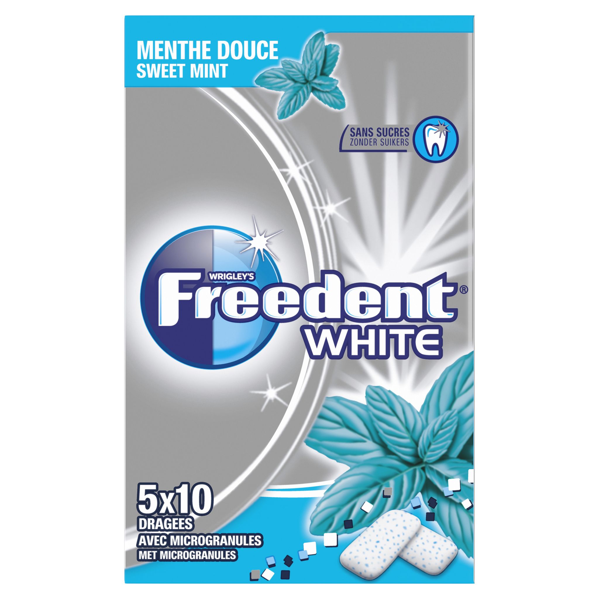 FREEDENT Chewing-gums sans sucres menthe douce 5x10 dragées 70g pas cher 