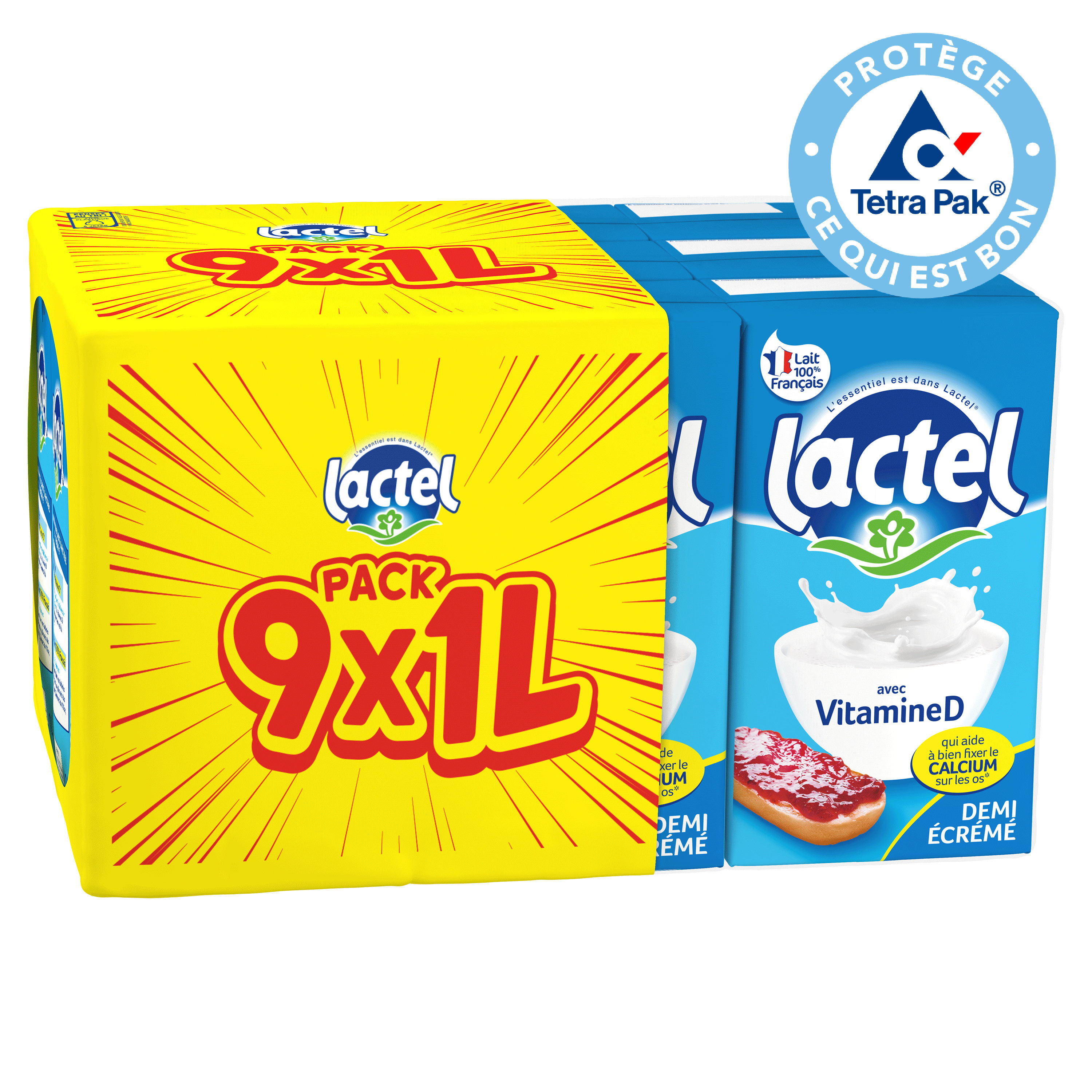 Lait Demi-Écrémé UHT Lactel, Brique 1L