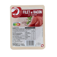 AUCHAN Filet de bacon fumé 12 tranches 150g