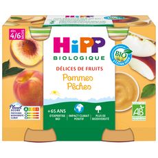 HIPP Délice de fruits petit pot dessert pommes pêches bio dès 4 mois sans gluten 2x190g