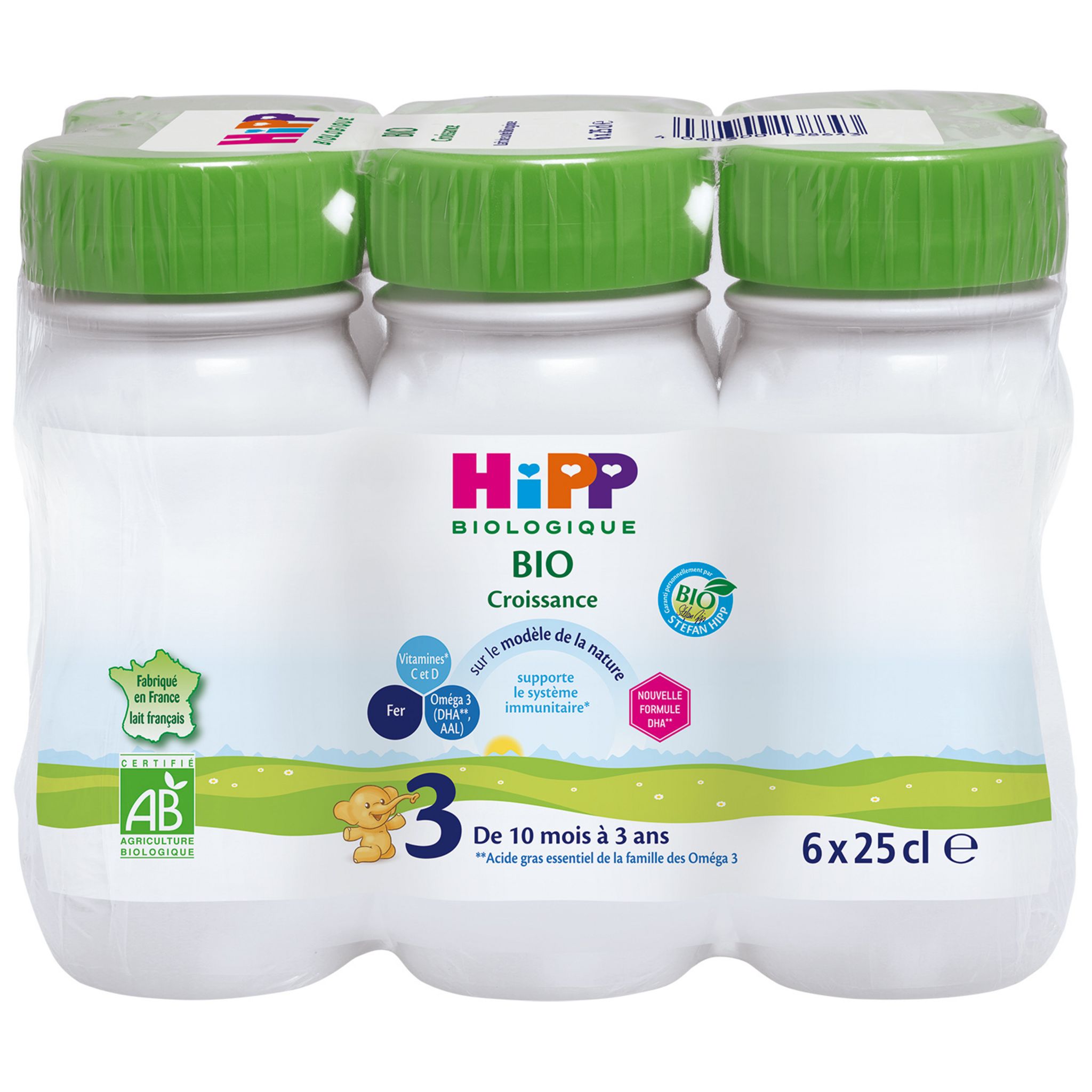 AUCHAN BABY BIO Lait de croissance liquide 3 dès 10 mois 6x1l pas cher 