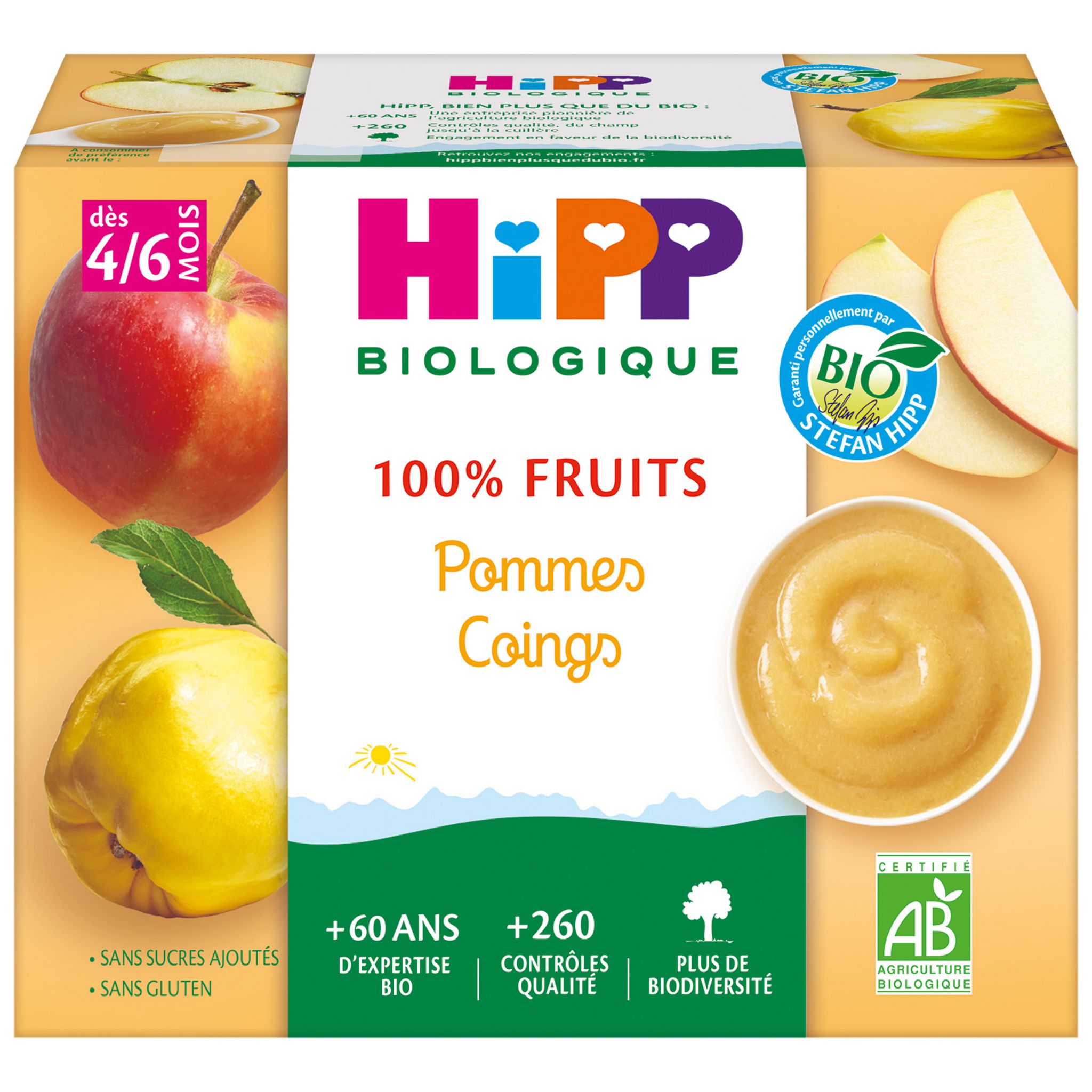 HIPP Petit pot dessert pommes abricots bio dès 4 mois 4x100g pas