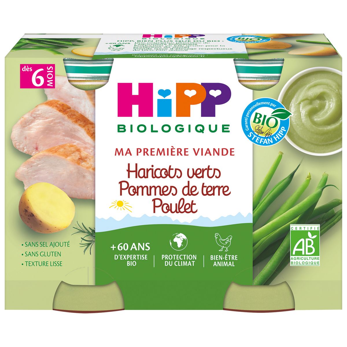 HIPP Petit pot haricots verts pommes de terre poulet bio dès 6 mois 2x190g