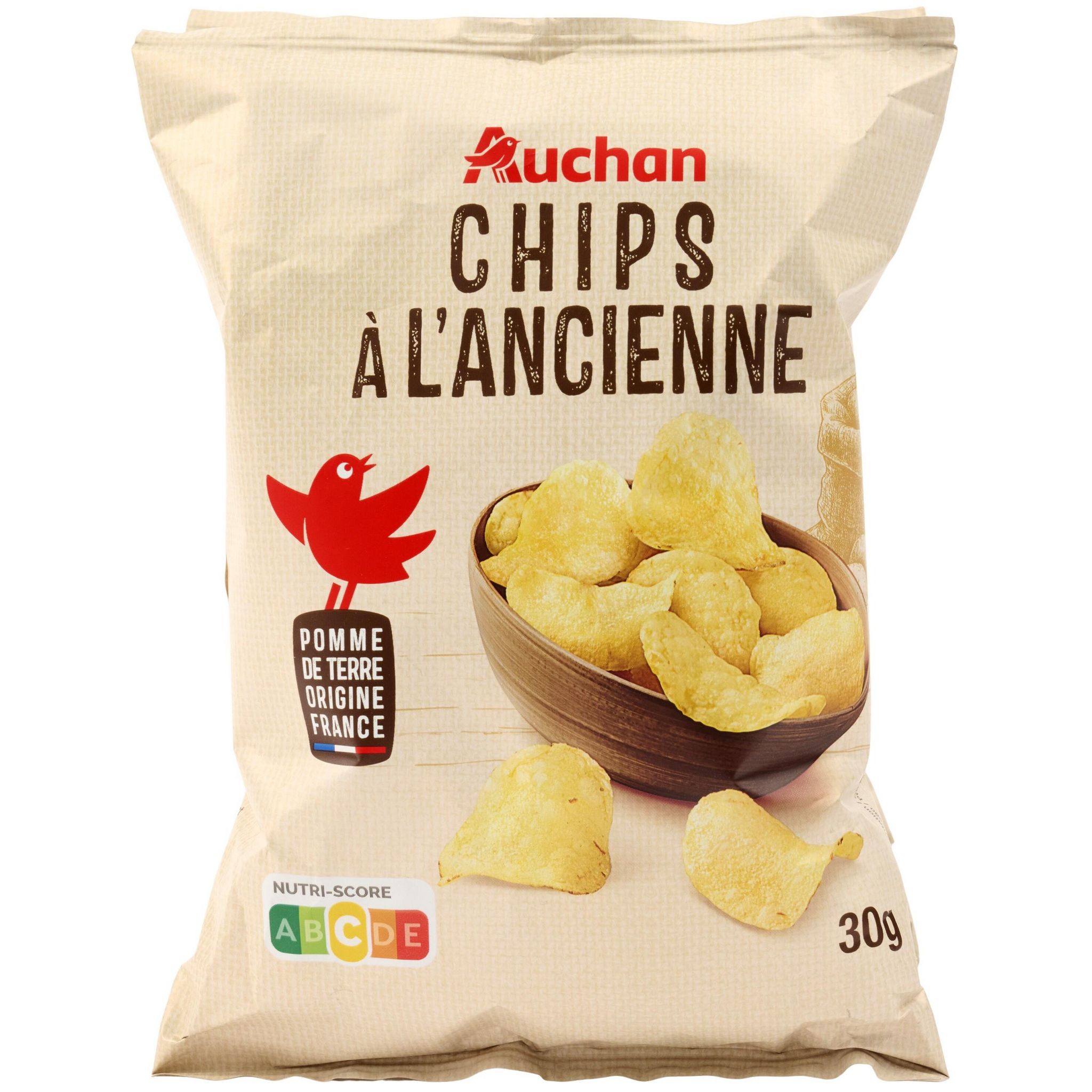 AUCHAN Chips à l'ancienne à l'huile de tournesol en sachets individuels lot  de 6 6x30g pas cher 