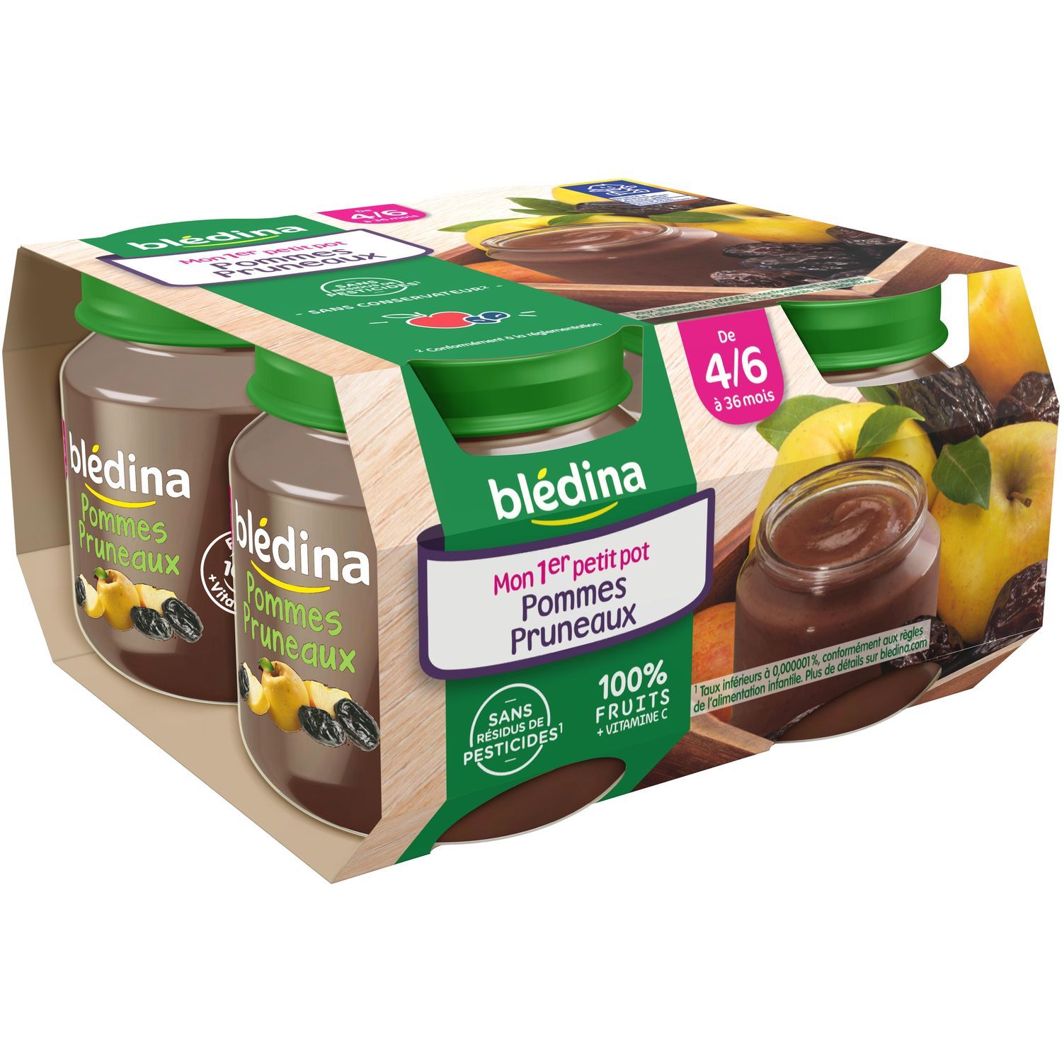 BLEDINA POT FRUITS 4x130g Pommes Pruneaux - Dès 4/6 mois - Drive Z